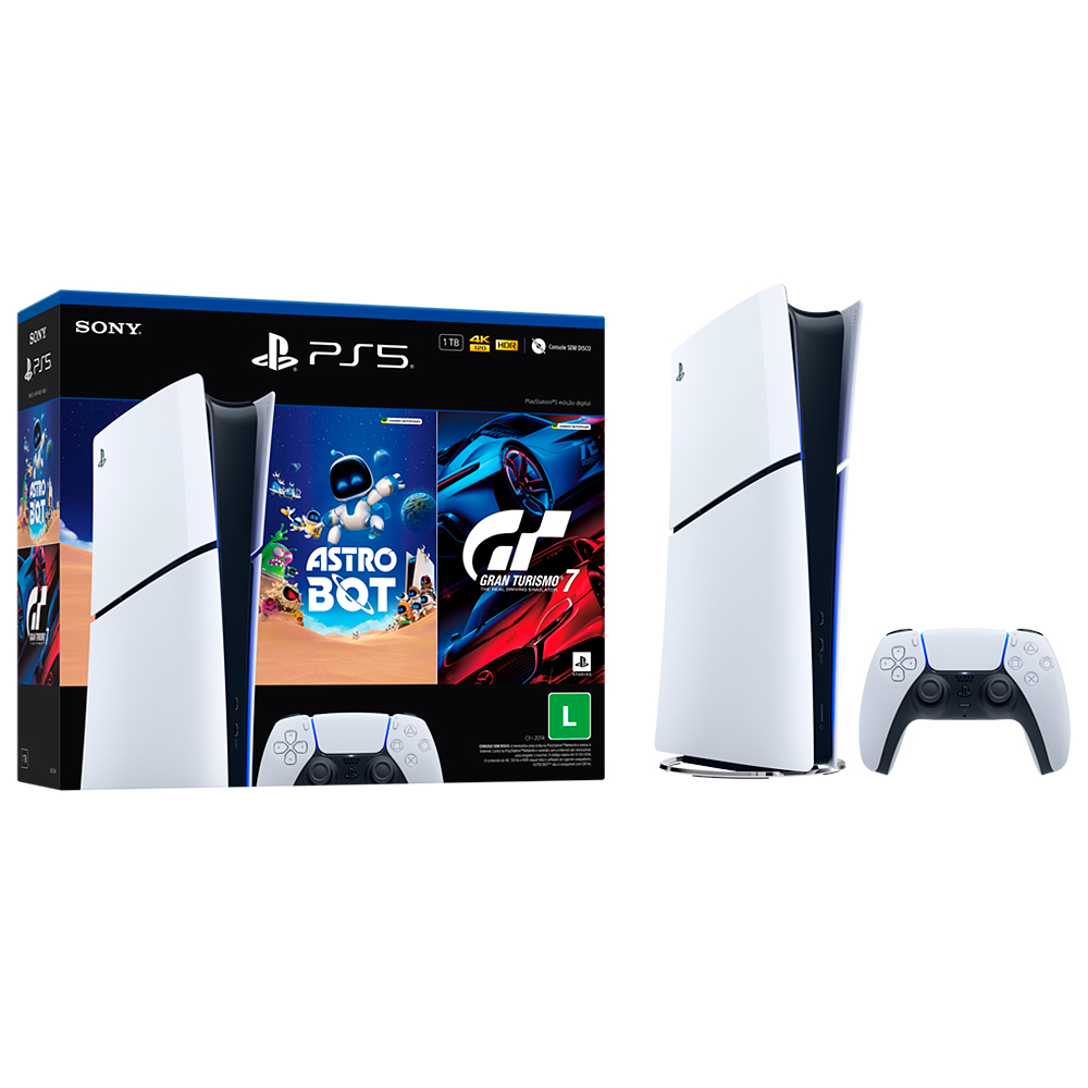 Console Playstation 5 Slim Digital + 2 Jogos 1Tb Controle Sem Fio - Branco/Preto - Bivolt