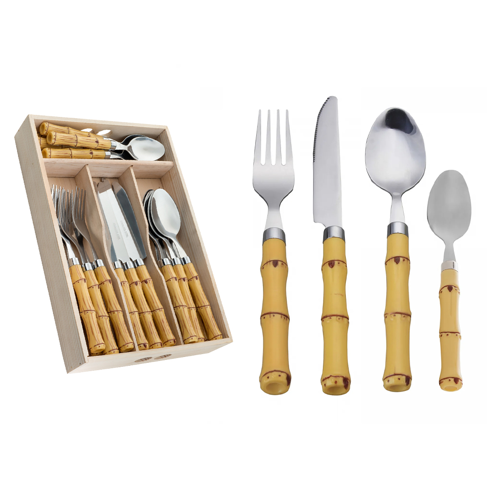 Faqueiro 24 Peças Wolff Aço Inox Cabo Plástico Bambu