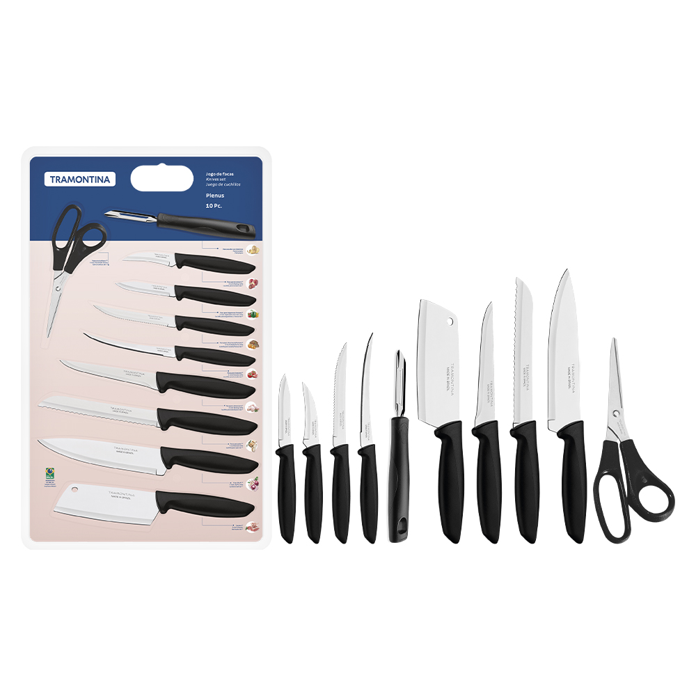 Conjunto De Facas 10 Peças Aço Inox Tramontina Plenus - Preto