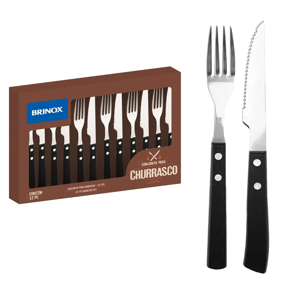 Jogo De Churrasco 12 Peças Brinox Aço Inox 2554/109 - Preto