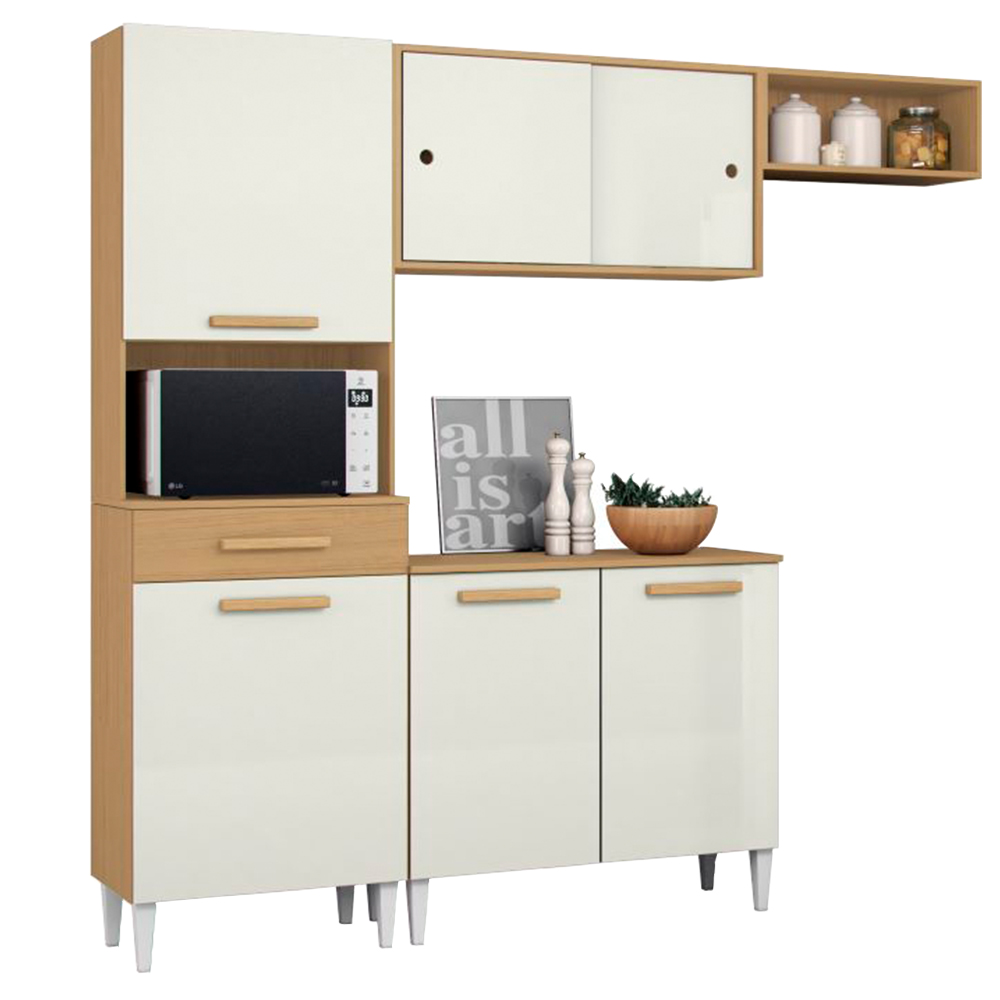 Cozinha Compacta 6 Portas 1 Gaveta Mdp Com Balcão Izabelle Aramóveis - Atacama/Off White