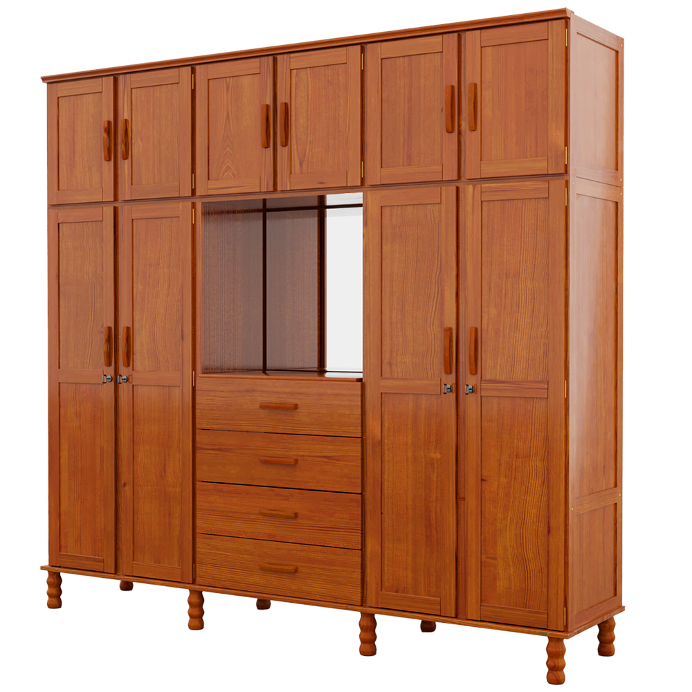Guarda-Roupa Casal 10 Portas Bater 4 Gavetas Serpil Capelão - Cedro Acetinado