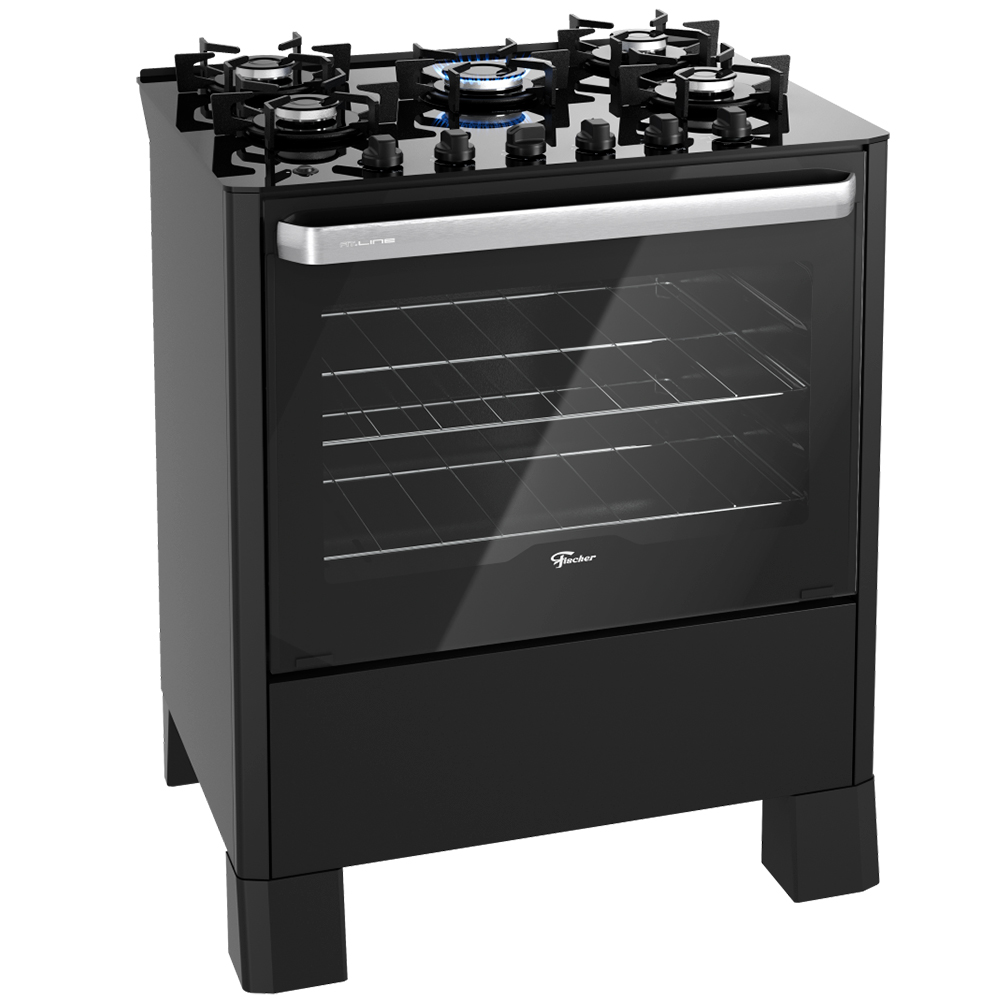 Fogão 5 Bocas Fischer Fit Line Preto Mesa em Vidro - Bivolt - 39240-108971